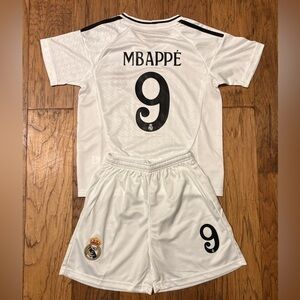 White Mbappe Kids Youth Small Size 24 Soccer Jersey Set